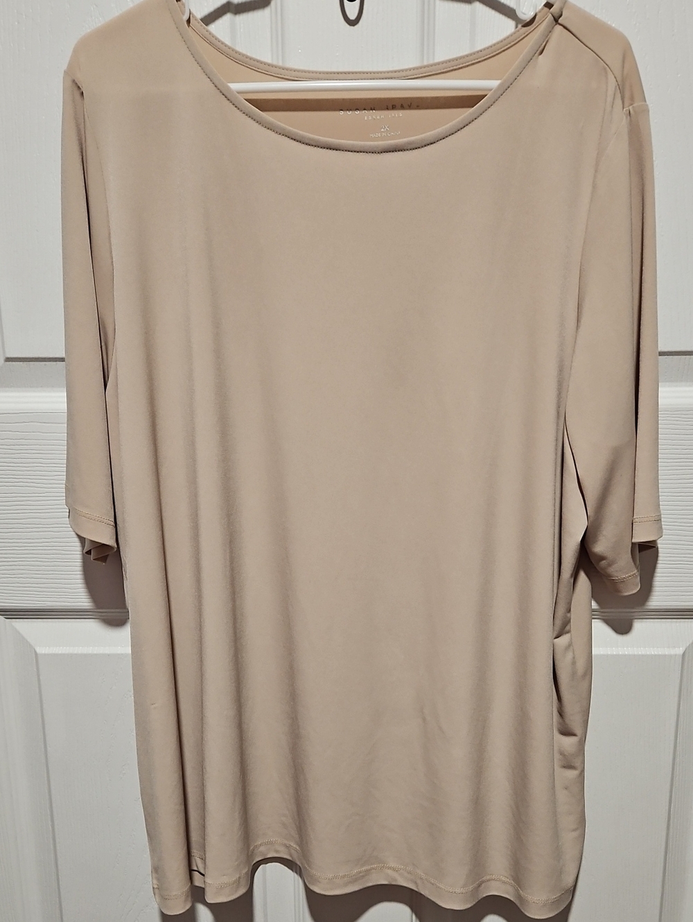 Susan Graver Short Sleeve Crewneck Top in Beige
